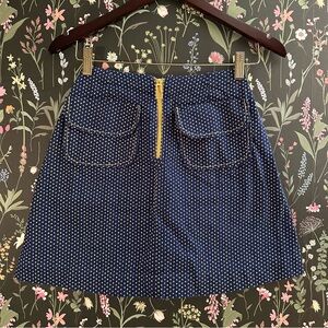 Vintage 60s 70s Navy Blue Polka Dot Mini Skirt with Gold Zip